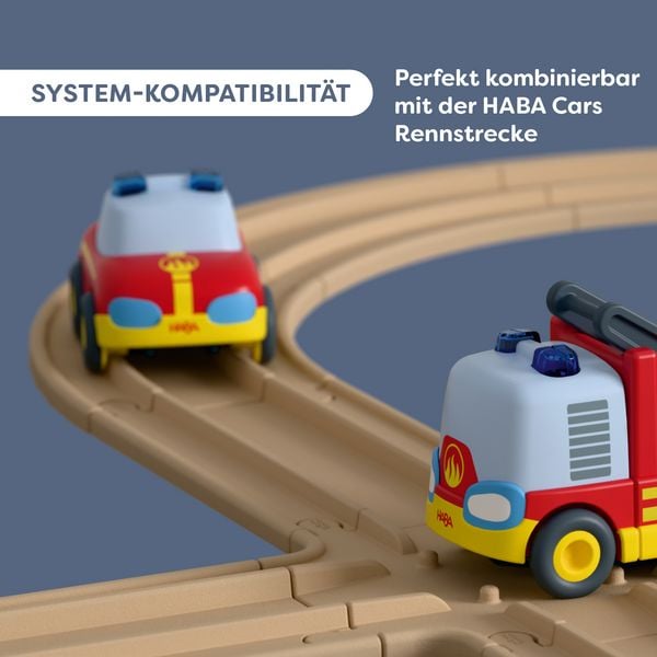 Produktbild: HABA 2013816001 - CARS Feuerwehr-Spielset mit 2 Autos, H&auml;nger und Wasser-Kugel