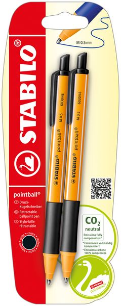 Produktbild: STABILO Druck-Kugelschreiber pointball, schwarz, 2er Set