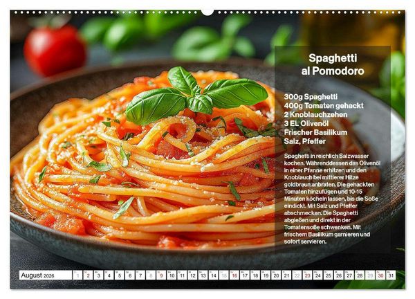 Produktbild: Italienische Spaghetti Rezepte - Leckere So&szlig;en f&uuml;r jeden Monat (Wandkalender 2026 DIN A2 quer), CALVENDO Monatskalender
