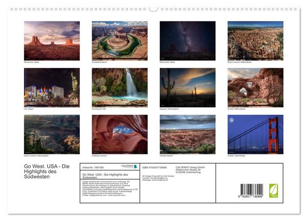 Produktbild: Go West. USA - Die Highlights des S&uuml;dwesten (hochwertiger Premium Wandkalender 2026 DIN A2 quer), Kunstdruck in Hochglanz