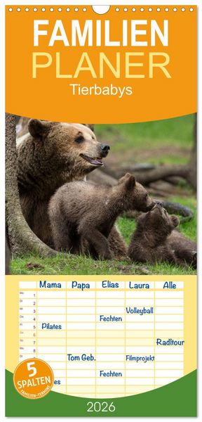 Produktbild: Familienplaner 2026 - Tierbabys 2026 mit 5 Spalten (Wandkalender, 21 x 45 cm) CALVENDO