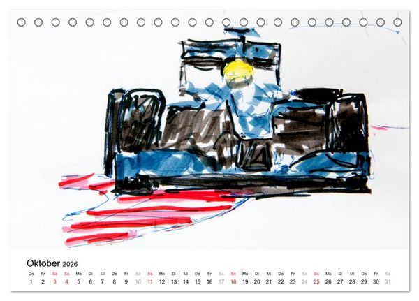Produktbild: Illustrationen Formel 1 Rennwagen (Tischkalender 2026 DIN A5 quer), CALVENDO Monatskalender