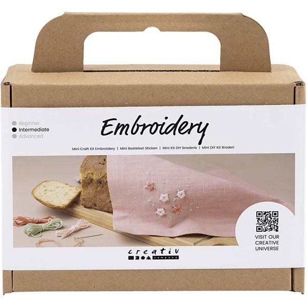 Produktbild: Creativ Company DIY Sets Sticken & Nadelstanzen Mini Kreativ Set Sticken, Staubros&eacute;, Stoffserviette, Kreativ Box