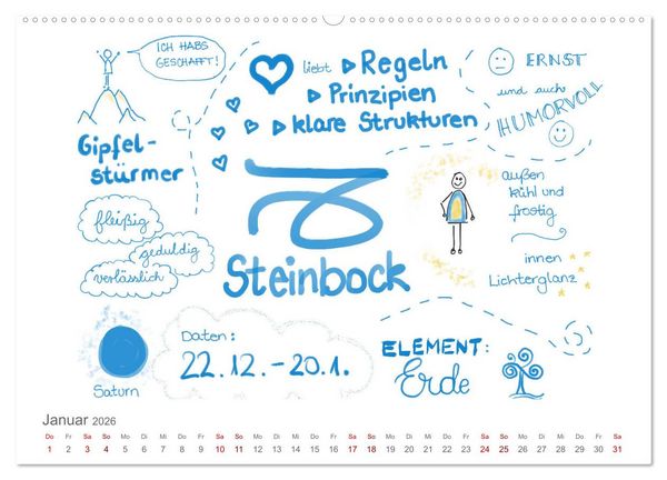 Produktbild: Sternzeichen-Kalender (hochwertiger Premium Wandkalender 2026 DIN A2 quer), Kunstdruck in Hochglanz