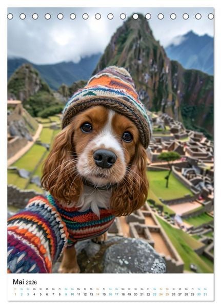 Produktbild: Cavalier King Charles Spaniel - Lustige Weltenreise im Selfie-Modus (Tischkalender 2026 DIN A5 hoch), CALVENDO Monatskalender