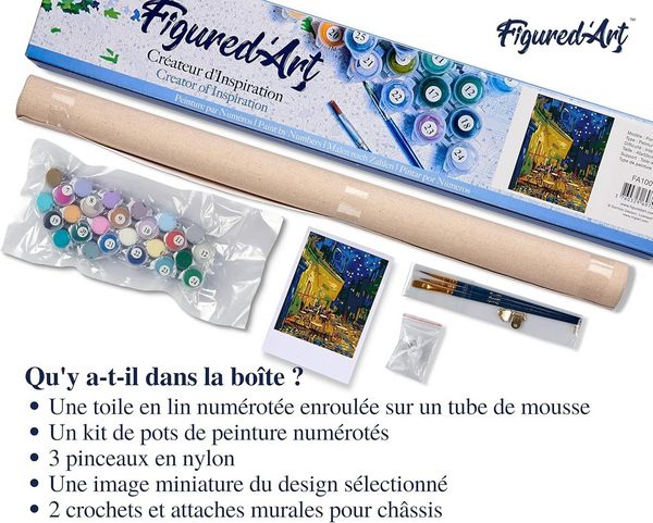 Produktbild: FiguredArt PN928 - Malen nach Zahlen, Caf&eacute; Van Gogh, Leinwand 40x50cm ohne Rahmen, Malset, Paint by Numbers