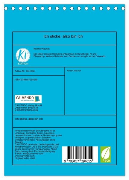 Produktbild: Ich sticke, also bin ich (Tischkalender 2026 DIN A5 hoch), CALVENDO Monatskalender