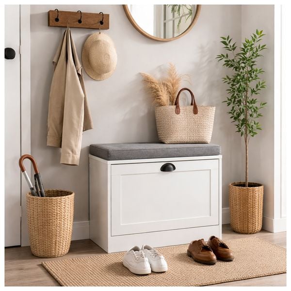 Produktbild: HTI-Living Schuhschrank Thekla 1 Klappe 60 cm Wei&szlig; mit Sitzkissen