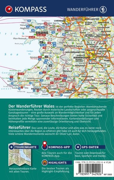 Produktbild: KOMPASS Wanderf&uuml;hrer Wales, 60 Touren mit Extra-Tourenkarte