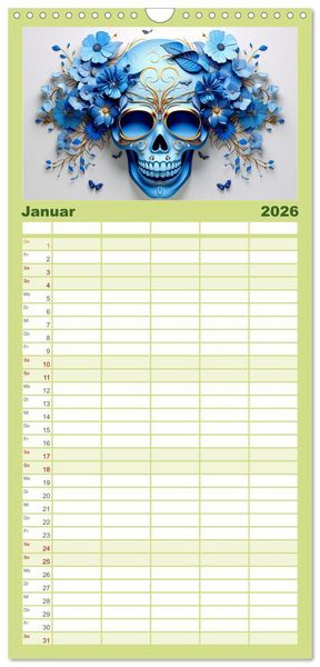 Produktbild: Familienplaner 2026 - Skull Flower - Totenkopf ART mit 5 Spalten (Wandkalender, 21 x 45 cm) CALVENDO