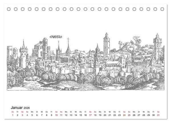 Produktbild: Schedelsche Weltchronik Deutsche St&auml;dte 1493 (Tischkalender 2026 DIN A5 quer), CALVENDO Monatskalender