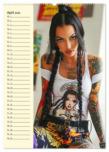 Produktbild: Coole Tatoo-Girls. H&uuml;bsch, modern und selbstbewusst (Wandkalender 2026 DIN A2 hoch), CALVENDO Monatskalender