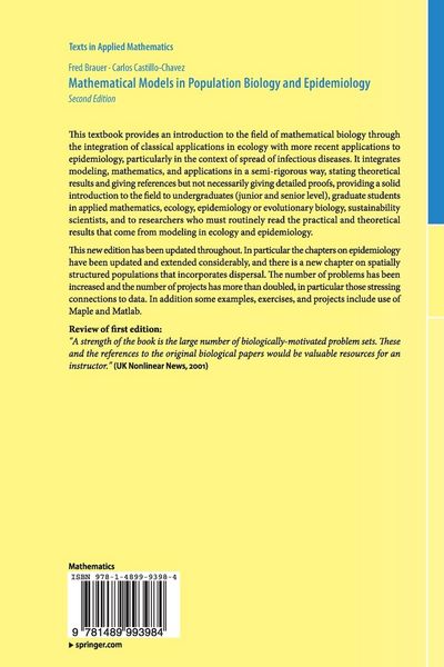 Produktbild: Mathematical Models in Population Biology and Epidemiology