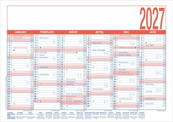 Produktbild: Arbeitstagekalender kaschiert A4 2027