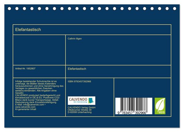 Produktbild: Elefantastisch (Tischkalender 2026 DIN A5 quer), CALVENDO Monatskalender