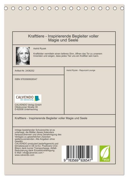 Produktbild: Krafttiere - Inspirierende Begleiter voller Magie und Seele (Tischkalender 2027 DIN A5 hoch), CALVENDO Monatskalender