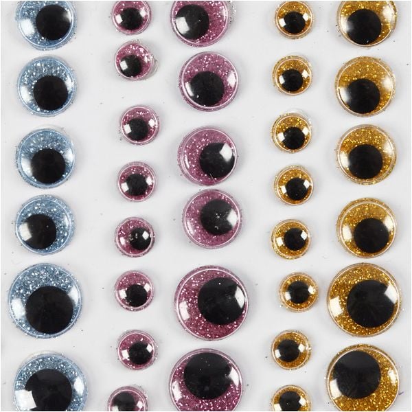 Produktbild: Creativ Company Wackelaugen, D 8+10+12+15 mm, Hellblau, Gold, Rosa, 54 Stk