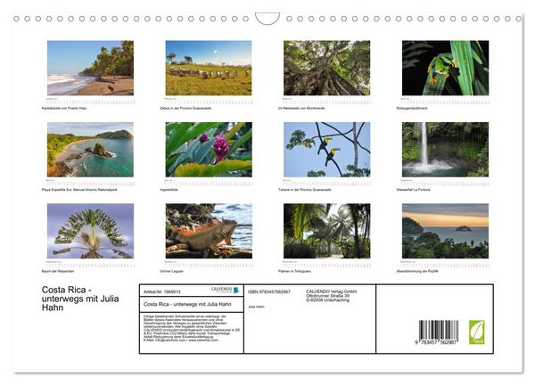 Produktbild: Costa Rica - unterwegs mit Julia Hahn (Wandkalender 2026 DIN A3 quer), CALVENDO Monatskalender