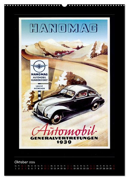 Produktbild: Historische Automobilplakate (hochwertiger Premium Wandkalender 2026 DIN A2 hoch), Kunstdruck in Hochglanz