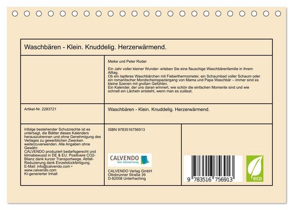 Produktbild: Waschb&auml;ren - Klein. Knuddelig. Herzerw&auml;rmend. (Tischkalender 2027 DIN A5 quer), CALVENDO Monatskalender