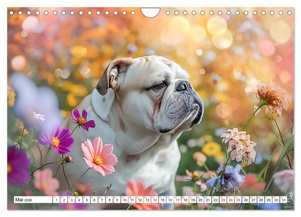 Produktbild: Englische Bulldoggen im Bl&uuml;tenmeer (Wandkalender 2026 DIN A4 quer), CALVENDO Monatskalender