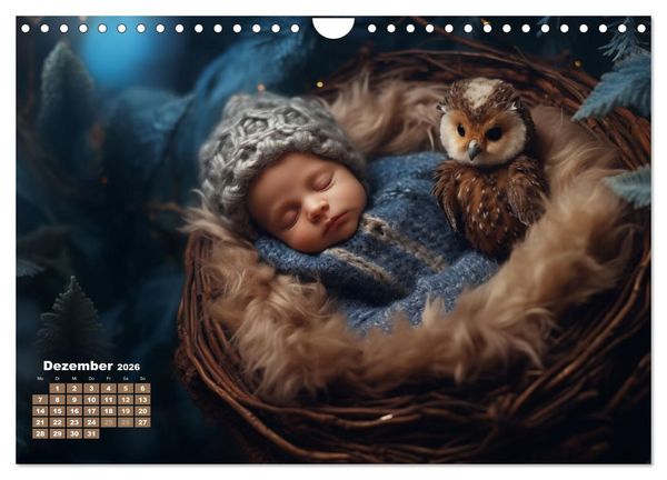 Produktbild: Kleine Schlummerparade: Babys und ihre kuscheligen Tierfreunde (Wandkalender 2026 DIN A4 quer), CALVENDO Monatskalender