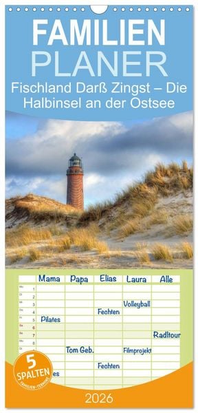 Produktbild: Familienplaner 2026 - Fischland Dar&szlig; Zingst &ndash; Die Halbinsel an der Ostsee mit 5 Spalten (Wandkalender, 21 x 45 cm) CALVENDO