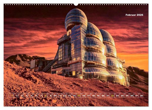 Produktbild: Pionierbauten auf fremden Planeten (hochwertiger Premium Wandkalender 2026 DIN A2 quer), Kunstdruck in Hochglanz