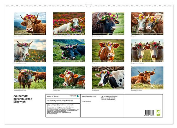 Produktbild: Zauberhaft geschm&uuml;cktes Milchvieh (Wandkalender 2026 DIN A2 quer), CALVENDO Monatskalender