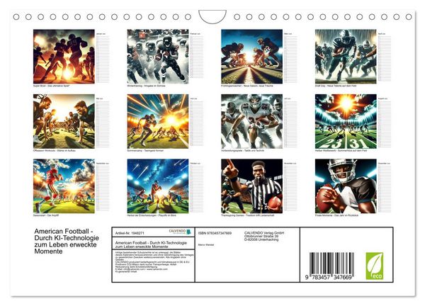 Produktbild: American Football - Durch KI-Technologie zum Leben erweckte Momente (Wandkalender 2026 DIN A4 quer), CALVENDO Monatskalender