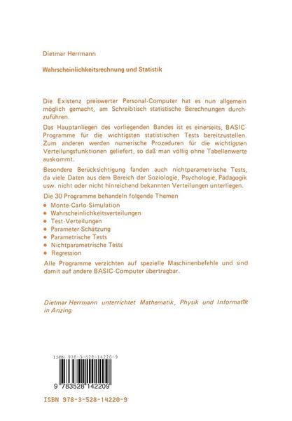 Produktbild: Wahrscheinlichkeitsrechnung und Statistik &mdash; 30 BASIC-Programme