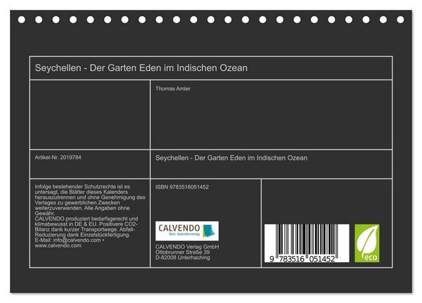 Produktbild: Seychellen - Der Garten Eden im Indischen Ozean (Tischkalender 2026 DIN A5 quer), CALVENDO Monatskalender