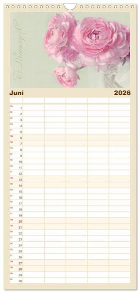 Produktbild: Familienplaner 2026 - Vintage Flowers mit 5 Spalten (Wandkalender, 21 x 45 cm) CALVENDO