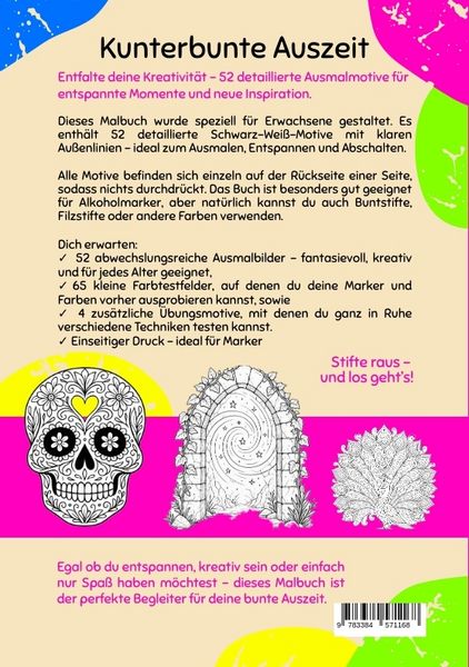Produktbild: Kunterbunte Auszeit &ndash; Malbuch f&uuml;r Erwachsene