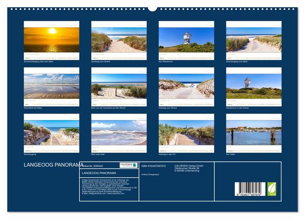 Produktbild: LANGEOOG PANORAMA (hochwertiger Premium Wandkalender 2026 DIN A2 quer), Kunstdruck in Hochglanz