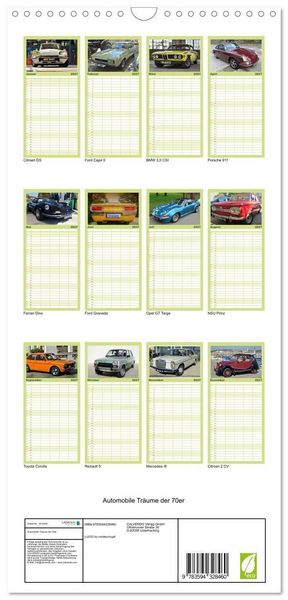 Produktbild: Familienplaner 2027 - Automobile Tr&auml;ume der 70er mit 5 Spalten (Wandkalender, 21 x 45 cm) CALVENDO
