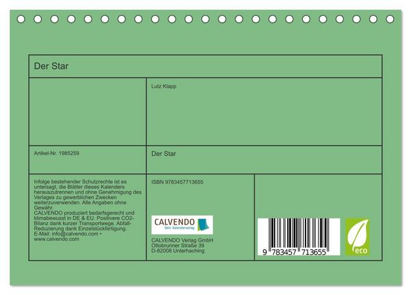 Produktbild: Der Star (Tischkalender 2026 DIN A5 quer), CALVENDO Monatskalender