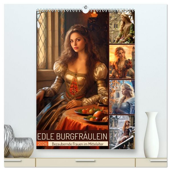 Produktbild: Edle Burgfr&auml;ulein (hochwertiger Premium Wandkalender 2026 DIN A2 hoch), Kunstdruck in Hochglanz