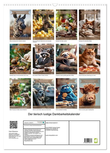 Produktbild: Der tierisch lustige Dankbarkeitskalender (Wandkalender 2026 DIN A2 hoch), CALVENDO Monatskalender