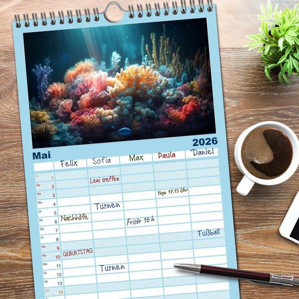 Produktbild: Familienplaner 2026 - Fischfantasie mit 5 Spalten (Wandkalender, 21 x 45 cm) CALVENDO