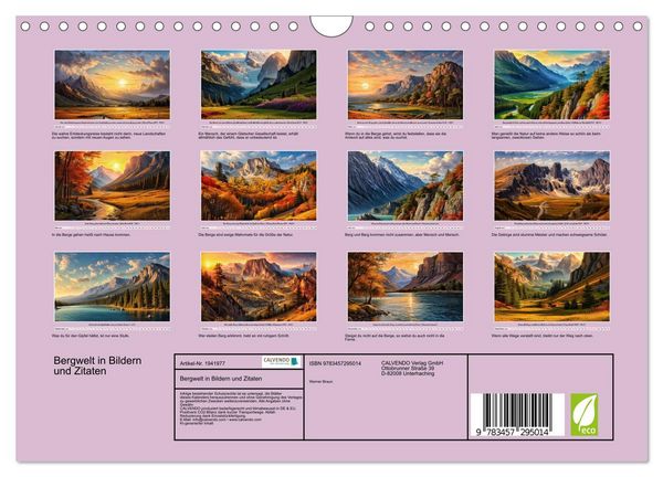 Produktbild: Bergwelt in Bildern und Zitaten (Wandkalender 2026 DIN A4 quer), CALVENDO Monatskalender