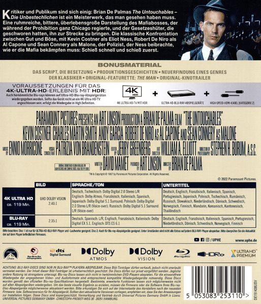 Produktbild: The Untouchables (4K Ultra HD) (+ Blu-ray)