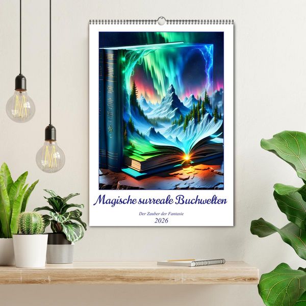Produktbild: Magische surreale Buchwelten (Wandkalender 2026 DIN A2 hoch), CALVENDO Monatskalender