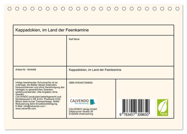 Produktbild: Kappadokien, im Land der Feenkamine (Tischkalender 2026 DIN A5 quer), CALVENDO Monatskalender