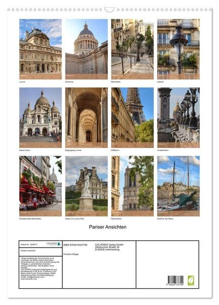Produktbild: Pariser Ansichten (Wandkalender 2026 DIN A2 hoch), CALVENDO Monatskalender