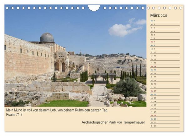Produktbild: Jerusalem mit Bibelversen / Geburtstagsplaner (Wandkalender 2026 DIN A4 quer), CALVENDO Monatskalender