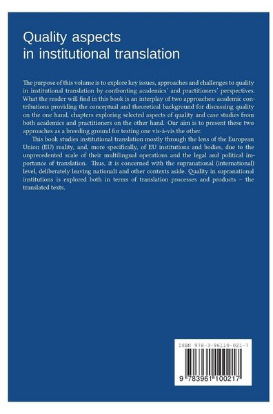 Produktbild: Quality aspects in institutional translation