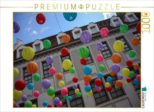 CALVENDO Puzzle Bunte Lampions in der Fußgängerzone in Augsburg | 1000 Teile Lege-Größe 64 × 48 cm Foto-Puzzle für glückliche Stunden