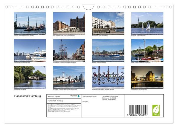 Produktbild: Hansestadt Hamburg (Wandkalender 2027 DIN A4 quer), CALVENDO Monatskalender