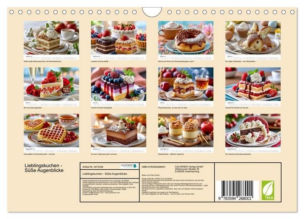 Produktbild: Lieblingskuchen - S&uuml;&szlig;e Augenblicke (Wandkalender 2027 DIN A4 quer), CALVENDO Monatskalender